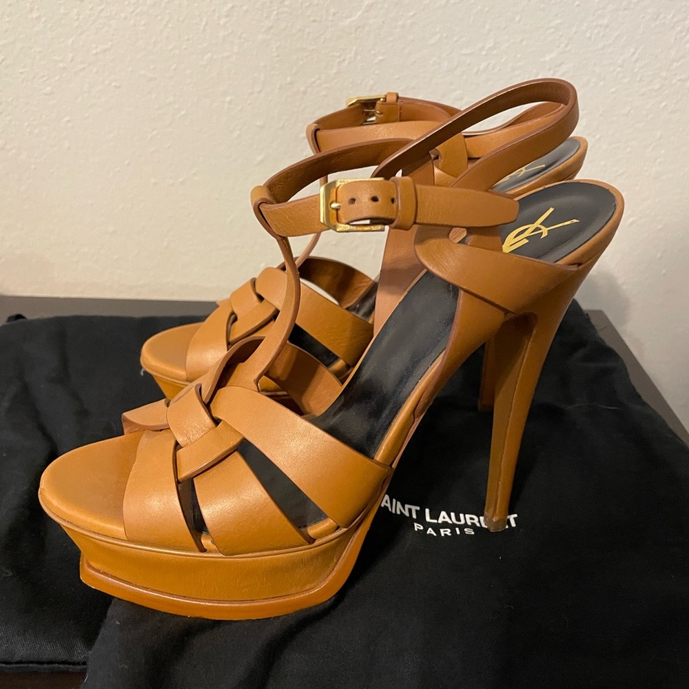 Yves Saint Laurent Tribute platform 115 heels 38 camel brown